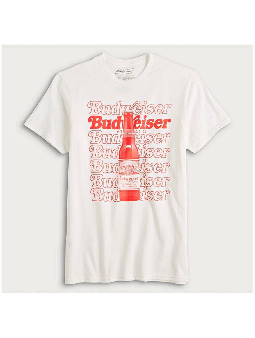 Budweiser Men’s White Beer Graphic Print Crew Neck Short Sleeve T-Shirt small